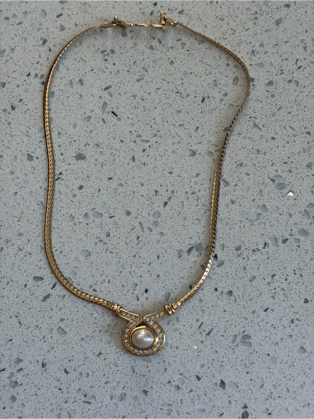 Vintage Grosse for Dior Gold Pearl and crystal pendant necklace.